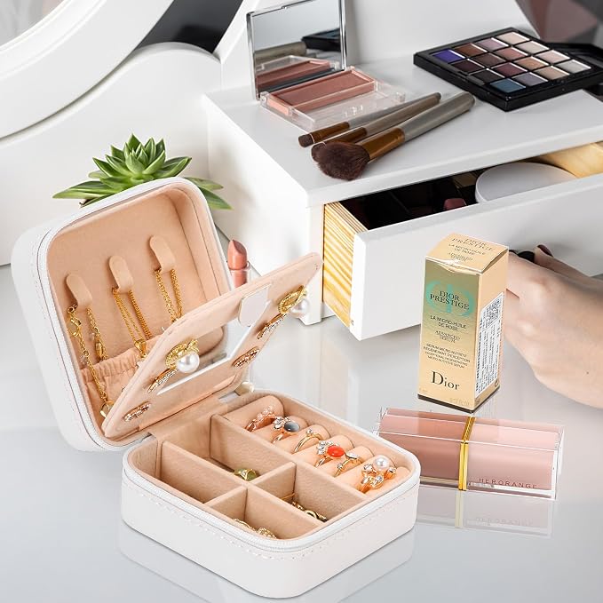 Neveika Jewelry Box with Mirror,Small Jewelry Organizer Box，Travel Jewelry Case for Women，Gift Jewelry Boxes for Female Girls (mirror white) - Image 6