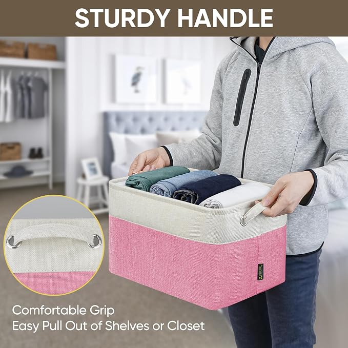 BALEINE 1 Pack Fabric Closet Storage Bins for Shelves, Linen Closet Organizers and Storage, Decorative Baskets for Organizing, Shelf, Clothes, Home, Office (Pink, 15''x11''x9.5'') - Image 9