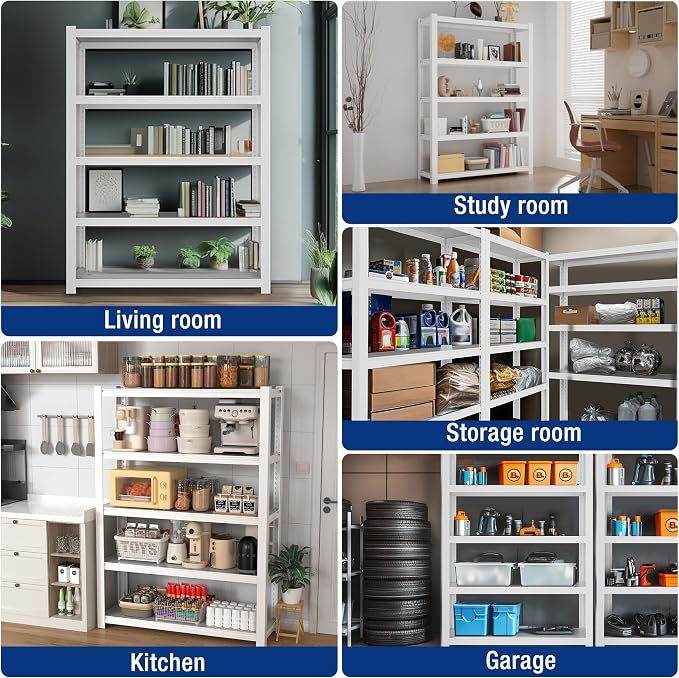 WORKPRO 3000lbs 5-Tier Shelving Unit, 72" H Adjustable Storage Shelves, Boltless Garage Shelving Unit for Garage, Kitchen, Durable Scratch-Resistant Panels, White - Image 8