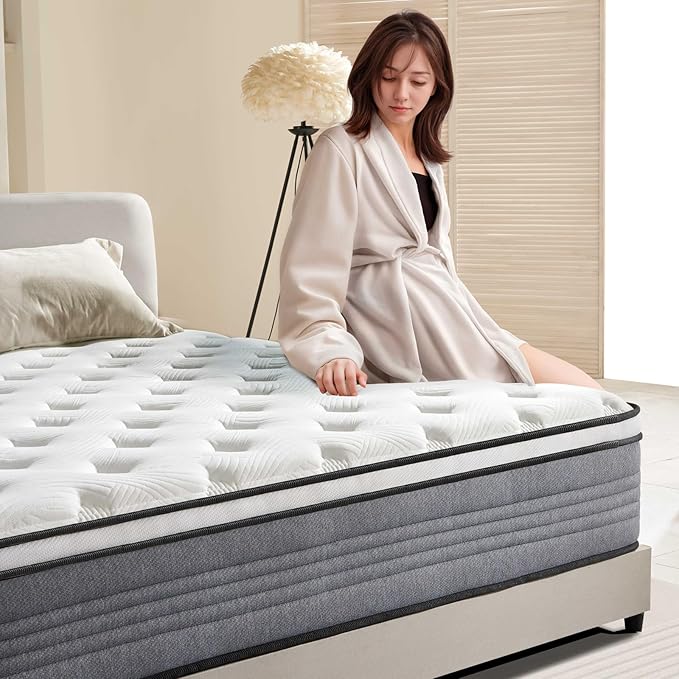 Queen Mattress, 12 Inch Queen Mattress for Medium Firm, Individual Pocketed Springs for Pressure Relief & Low Motion Transfer, CertiPUR-US Certified
