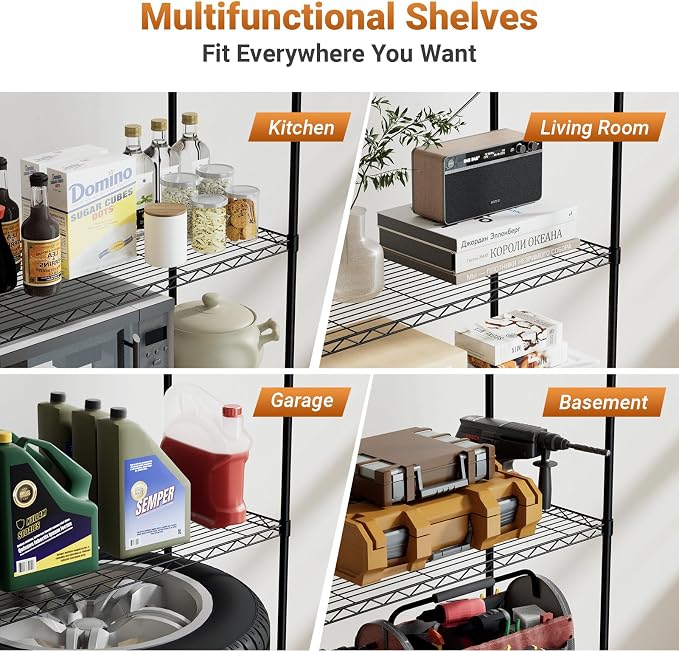 Simple Deluxe Heavy Duty 4-Tier Storage Shelving Unit, 35.83" W x 13.98" D x 55.91" H, 1000 Lbs Loading Capacity, Chrome - Image 6