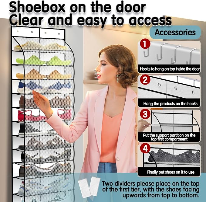 Kotkn Over The Door Shoe Organizer with 12 Large Breathable Pockets - Durable Hanging Storage for the Entire Family's Shoes (White) - Image 5