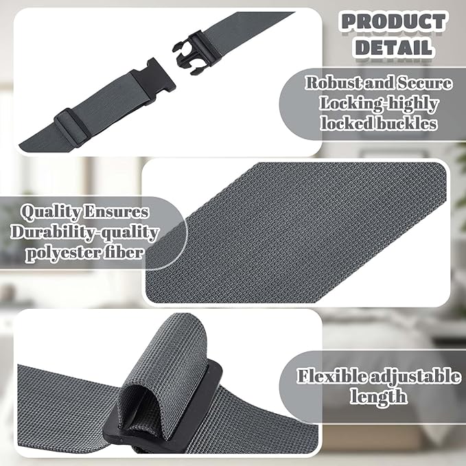 2 Pcs 60" x 2" Mattress Topper Straps Adjustable Memory Foam Packing Straps with Buckles for Home Mattress Moving or Storage, Dark Grey