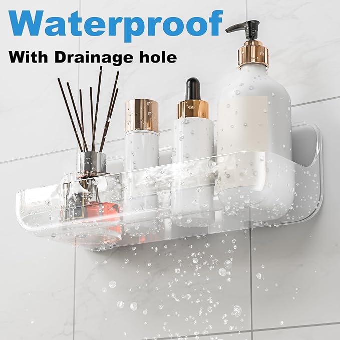 Adhesive Shower Caddy, 2 Pack Acrylic Bathroom Shelves, No Drill Wall Mount Organizer Storage Shelf - Image 3