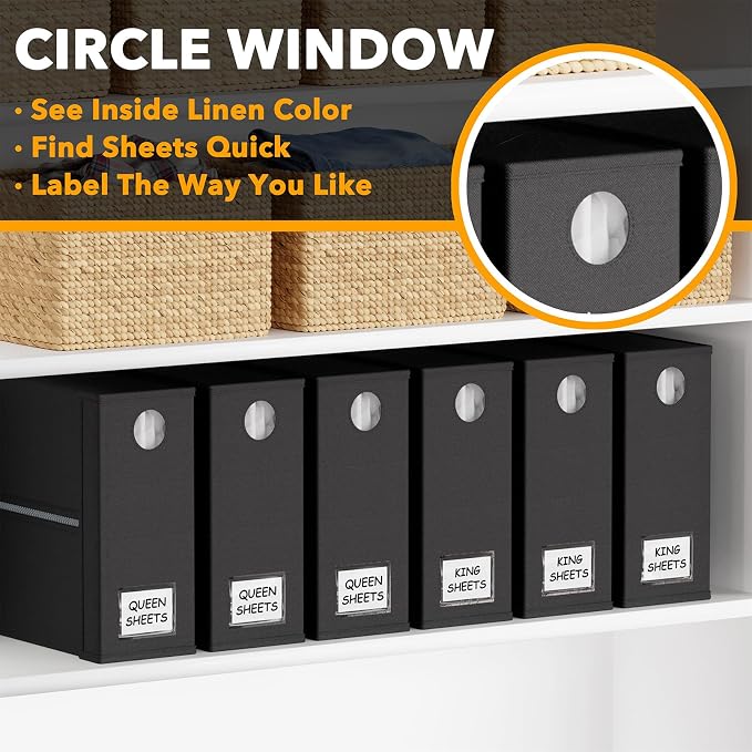 SpaceAid 6 Pack Bed Sheet Organizer and Storage, Foldable Sheet Organizer with Window for Linen Closet, Set Folder Keeper for Queen & King Size Bedding Storage (Black) - Image 3