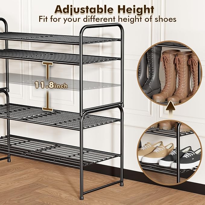 SUFAUY 2-Tier 33" Wide Shoe Rack, Closet Metal Shoe Rack Organizer Heavy Duty, Stackable, Black - Image 6