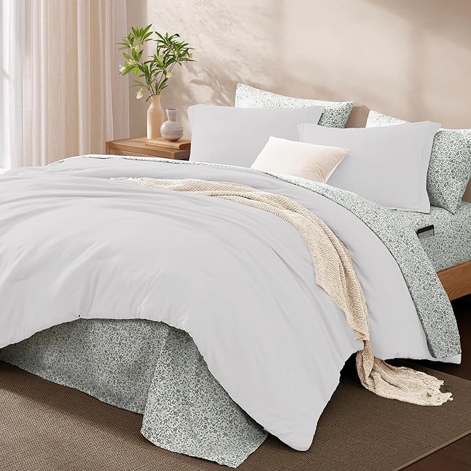Monbix King Size Comforter Set - 7 Pieces White Prewashed Bed in a Bag King Bedding Sets with Comforters, All Seasons Ultra Soft Comforter Bed Set with Sheets, Pillowcases & Shams