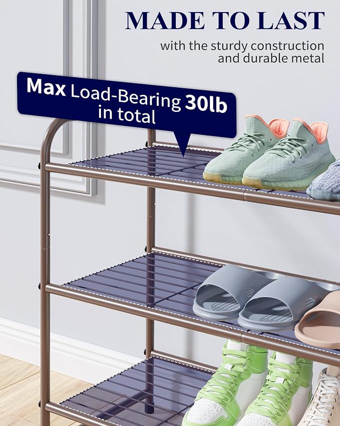 Kitsure Shoe Rack - Stainless Steel Shoe Organizer, Sturdy Shoe Rack for Closet and Front Door Entrance, Free Standing Shoe Shelf, Closet Organizers and Storage, 25.6" Wide - 3 Tier, Brown - Image 3
