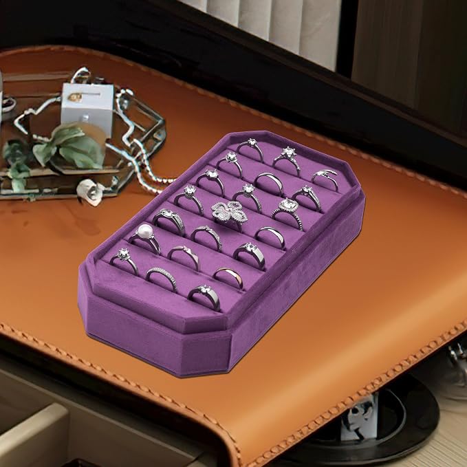 Velvet Ring Organizer Display Tray Jewelry Box Earring Holder Case for Wedding Birthday Christmas Day (Purple) - Image 6