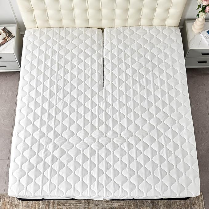 Kingnex Quilted Waterproof Split Top Queen Mattress Protector for Adjustable Bed 32-34 Split from Top Padded Fitted Matress Cover