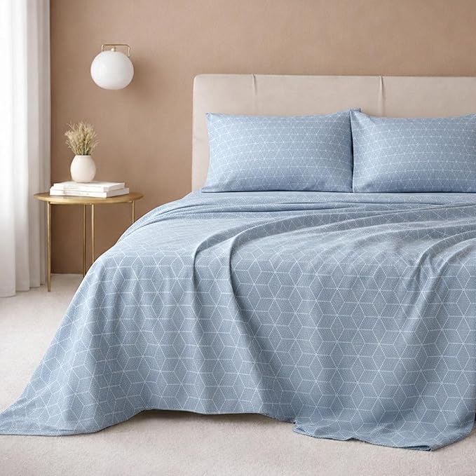California Design Den California King Sheet Set - 100% Cotton, 600 Thread Count, Deep Pocket, Soft Sateen Premium Cal King Sheet Set - Urban Geometric Pattern