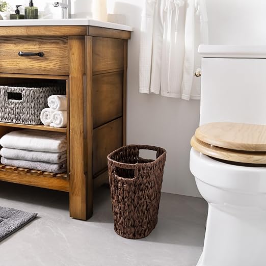 GRANNY SAYS Wicker Waste Basket, Waterproof Bathroom Trash Can, Bedroom Can, Durable Wastebasket with Handles, 19 Liters/5 Gallons - Image 3