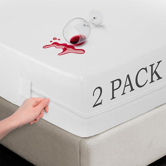 LUX Décor Twin XL Zippered Mattress Encasement (Pack of 2) - Bed Bug Proof, 100% Waterproof Mattress Protector - 14 Inches Deep All Sided Cover, Noiseless - 39X80