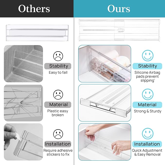 Vtopmart 6 Pack 6" Tall Upgrade Drawer Dividers for Big and Deep Drawer, 12.8"-22.3" Adjustable Expandable Dresser Drawer Organizer, Clear Plastic Separators for Dresser, Baby Supplies, Kitchenware - Image 8