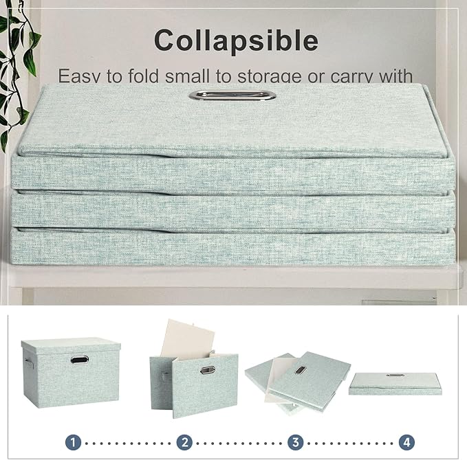 Graciadeco Large 17" 36 Quart Collapsible Stackable Storage Bins with Lids, 3 Packs Light Green Linen Fabric Closet Boxes with Lids, Storage Cube Baskets Container Organizers for Office (17x12x11) - Image 4