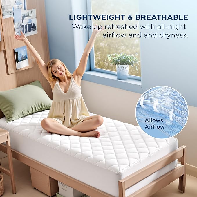 Bedsure Twin XL Mattress Protector, Quilted Waterproof Mattress Pad with Deep Pocket up to 22 Inches, Soft Breathable Noiseless Mattress Topper, Bed Cover for Home Bedroom Hotel – White