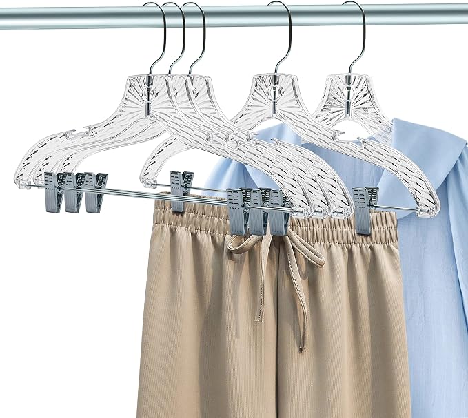 Quality Clear Plastic Skirt Hangers - 12 Pack Crystal Cut for Skirt, Pant, Dress, Suit, Coat Hangers Heavy Duty & Nonslip Design Asujtable Clips, Swival Hook, 17" inch (12, Crystal Skirt) - Image 4