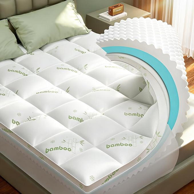 Twin Mattress Topper, 3 in 1 Memory Foam Mattress Topper for Back Pain, 2" Fluffy Cooling Mattress Toppers Twin Breathable Viscose Made from Bamboo and 2.5" Dual Firmness Gel Memory Foam.