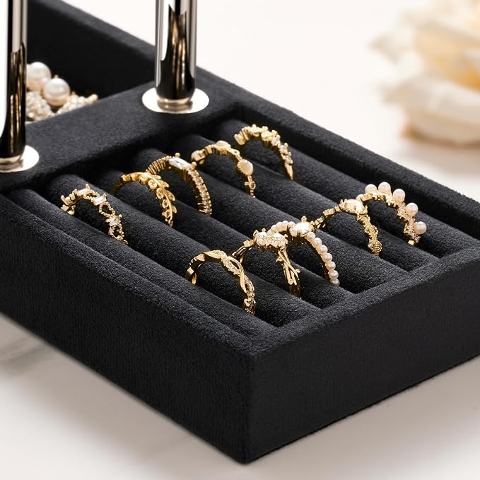 bussdis 2 Tier Bracelet Holder Display - Detachable T Bar Black and Silver Velvet Bracelet Holder, Jewelry Holder Organizer for Bracelet, Necklace, Earrings, Rings - Image 3