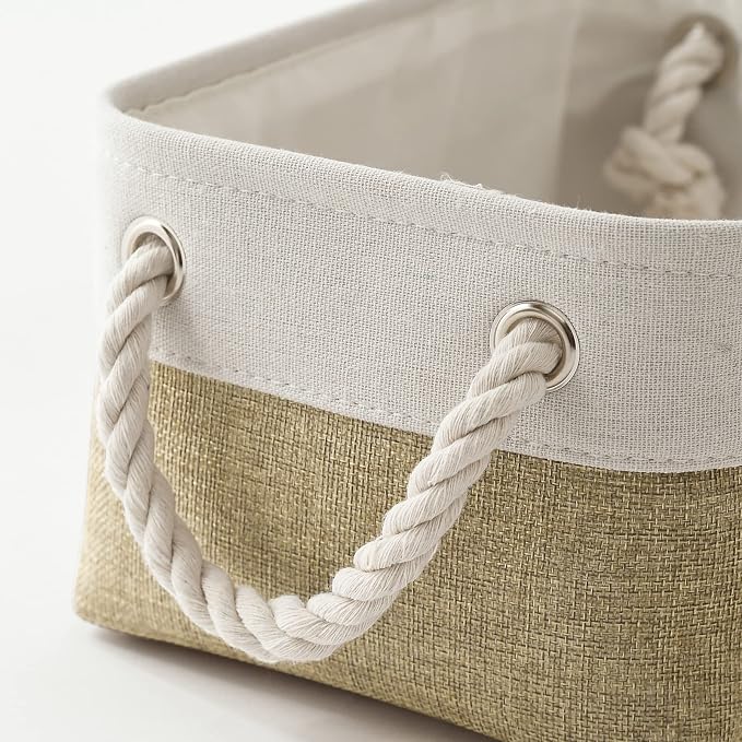 TheWarmHome Storage Basket for Shelves - 12x8x5.2 inch Small 6 Pack Collapsible Storage Bin for Closet with Handles, Fabric Storage Cubes for Cloth Organizer Gift Toy Decorative (White & Khaki) - Image 6