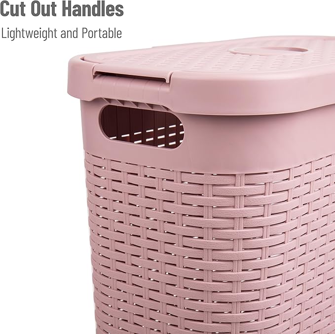 Mind Reader Slim Laundry Hamper with Lid, 40L Clothes Basket, Narrow Tapered Design with Ventilated Cutout Pattern, Plastic, Pink - Image 4