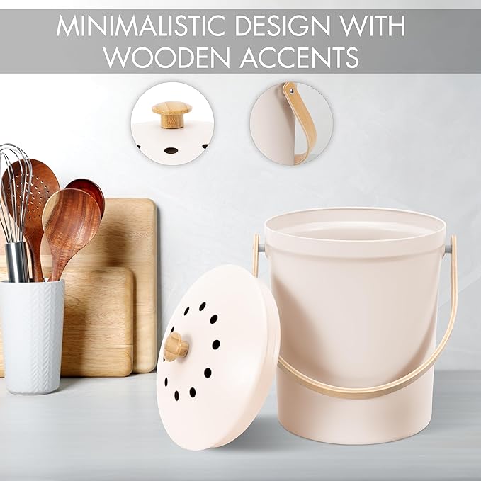 Beautiful Kitchen Compost Bin with Smell Proof Lid - Rust Proof and Odorless Compost Bucket for Your Countertop with No Smell Filters - Easy to Clean 1.1 Gallon Bin Looks Great On Any Kitchen Counter - Image 5