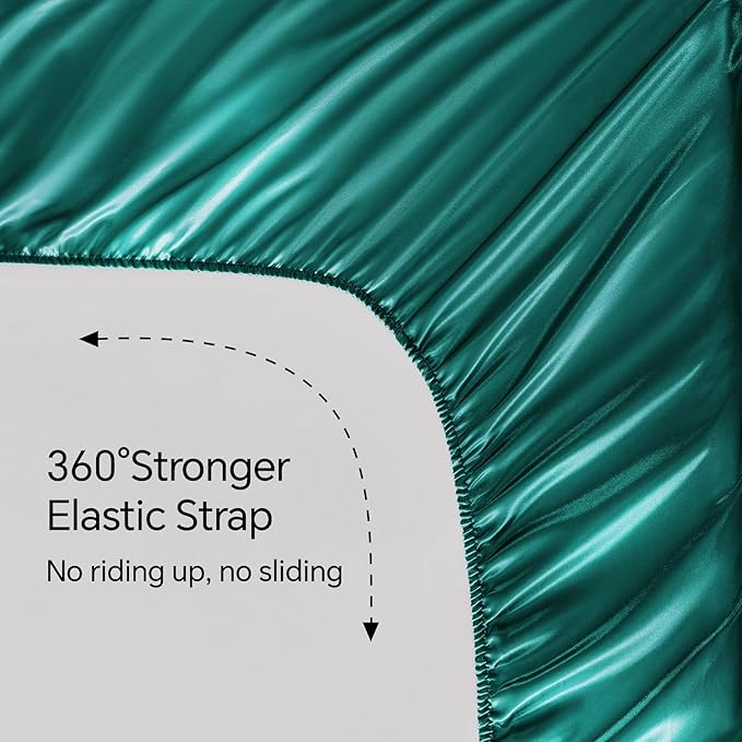 BEDELITE Satin Sheets Queen Size Bed Set, Luxury Soft Teal Silky Sheets for Hair and Skin, Similar to Silk Bed Sheets Set 4 Pieces （1 Deep Pocket Fitted Sheet, 1 Flat Sheet, and 2 Pillowcases）