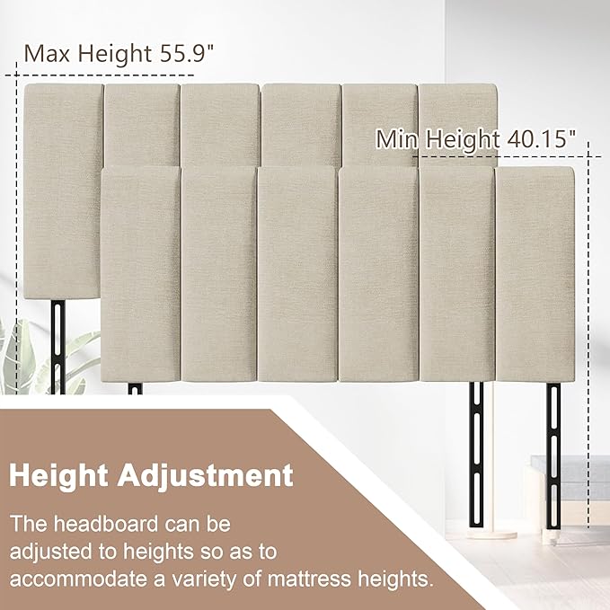 HAOBO Home Upholstered Headboard Foldable King Size Headboards Eastern King/California King Linen Panel with Height Adjustments