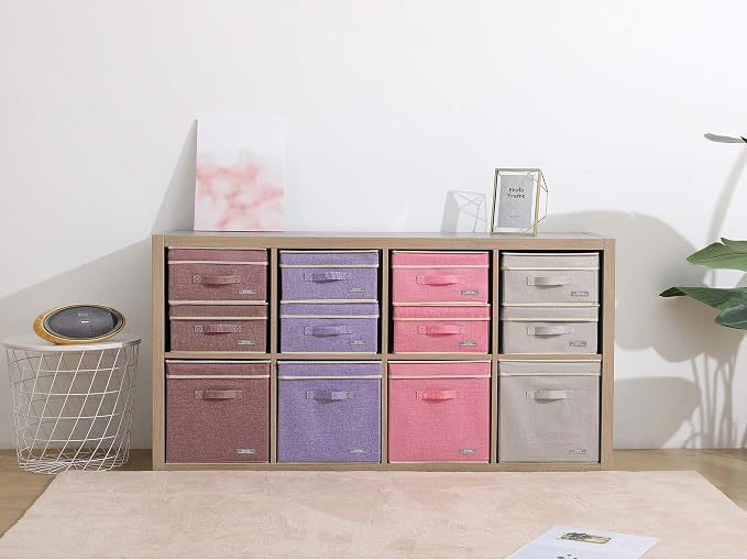 YueYue Foldable Fabric Closet Organizer Bins Box Storage - 4 Pack 12.4 X 12 X 6.7 Inch Storage Bins With Lids 4 Light Color Basket Boxes - Bins Storage Box Collapsible Cloth Home Lid - Image 4