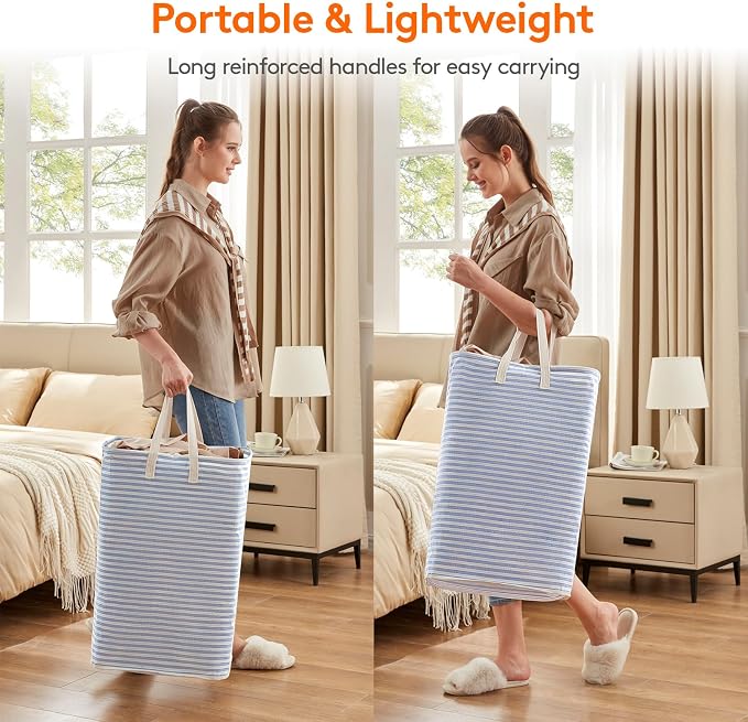 Lifewit 1 Pack Laundry Basket 80L Each, Collapsible Clothes Hamper with Reinforced Handles, Freestanding Waterproof Design for Bedroom and Laundry Room, Blue 80L Total - Image 4