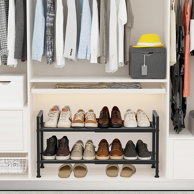 2 Tier Shoe Rack, Expandable Shoe Rack for Closet, Adjustable Shoe Organizer for Entryway, Shoe Storage Organizer for Door Entrance, Garage, Bedroom - Image 2