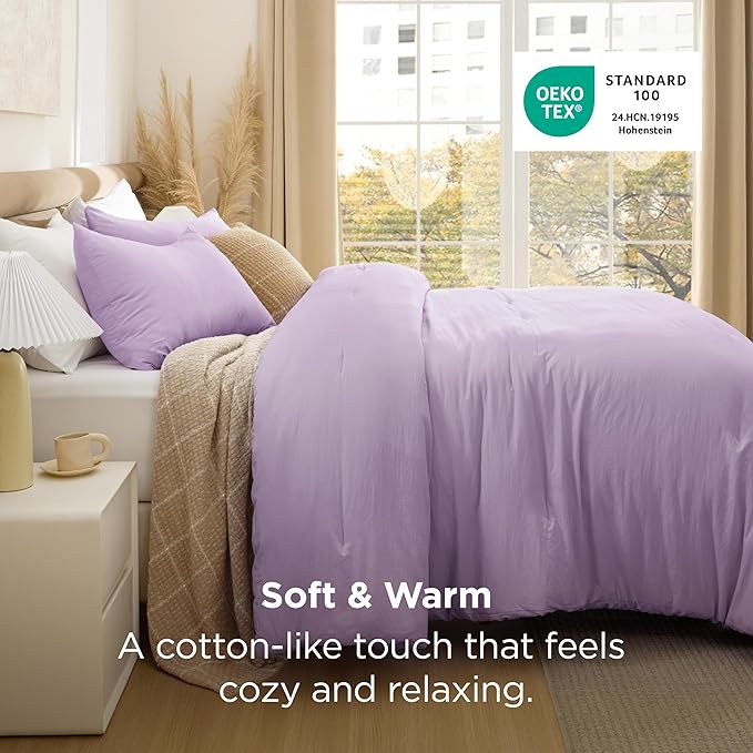 Bedsure Queen Comforter Set, Lavendar Soft Prewashed Bedding for All Seasons, 3 Pieces GentleSoft™ Bed Set, 1 Lightweight Comforter (90"x90") and 2 Pillowcases (20"x26")