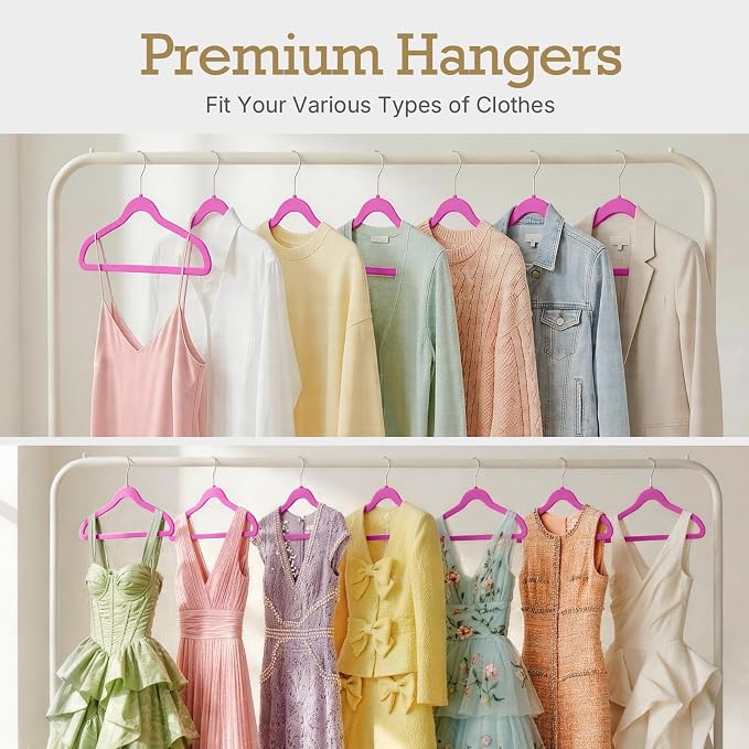 HOUSE DAY Rosy Red Velvet Hangers 60 Pack, Non Slip Clothes Felt Hanger Heavy Duty for Coat, Premium Slim Space Saving Suit Hangers for Closet Organizer, 360° Rotating Silver Hook - Image 7