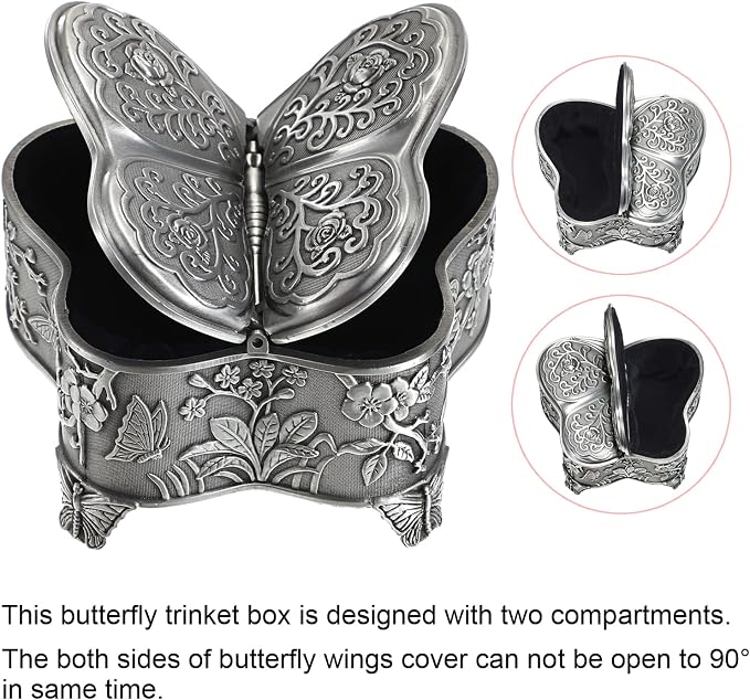 Hipiwe Vintage Metal Jewelry Box Butterfly Shape Trinket Box Decorative Metal Small Jewelry Storage Box for Rings Necklaces Earrings Organizer Keepsakes Box Gift for Women - Image 3