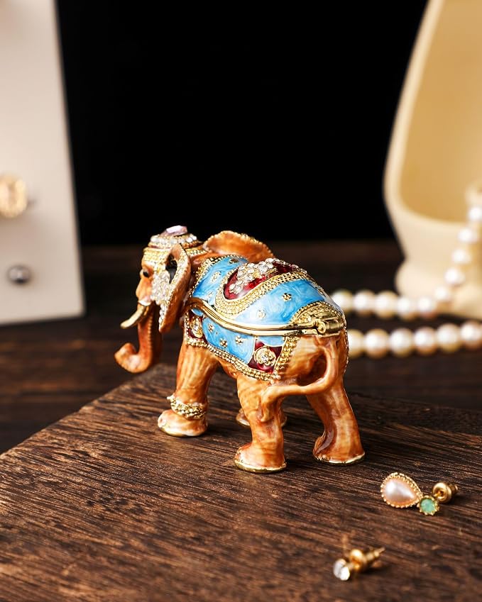 Hand Painted Trinket Box Enamel Vintage Jewelry Box Elephant Hinged Metal Jewelry Organizer Decorative Treasure Box Unique Gifts for Animal Lover - Image 3