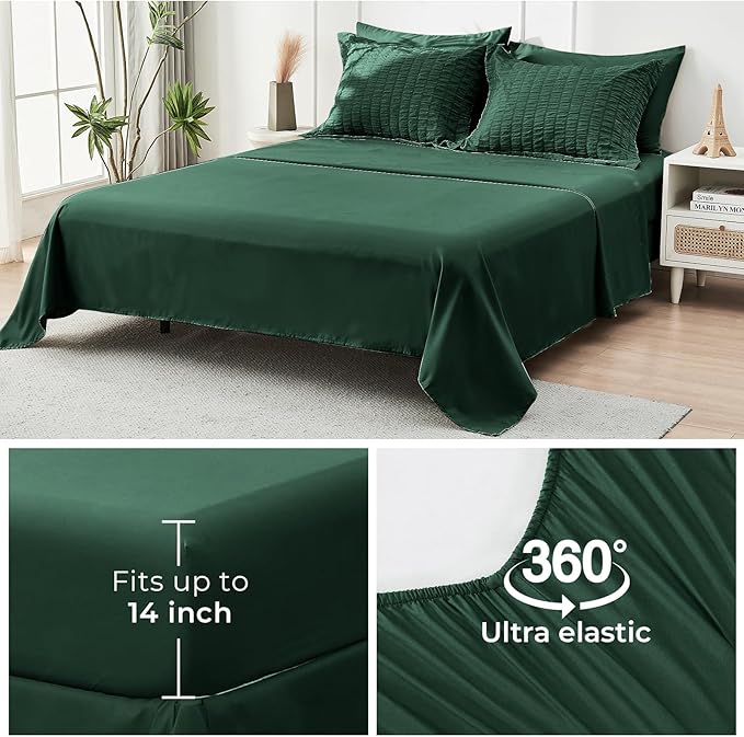 HYMOKEGE Emerald Green Twin XL Comforter Set Seersucker 5 Pieces, All Season Luxury Bed in a Bag for Bedroom, Bedding Set with Comforter, Sheets, Pillowcase & Sham