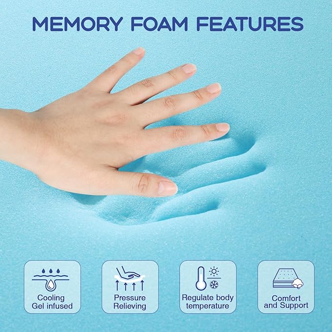 VALUXE King Mattress Topper 3 Inch Cooling Gel Memory Foam, CertiPUR-US Certified Topper & Pad for Back Pain Relief, Soft Breathable Bedding with Pressure Relief (Blue)