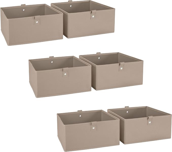 RiverRidge Kids 6pc Folding Storage Bins Set - 10.5”W x 5”H Fabric Boxes with Handles for Closet Organizer & Storage - Taupe Cube Storage Organizer for Toys, Clothes & Crafts - Fits RiverRidge Shelve by RiverRidgeHome