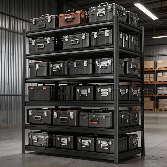 Storage Shelves, Garage Metal Shelving Unit, Adjustable, Double-Layer Column with Reinforced Ribs, Heavy-Duty, Capable of Bearing 600-3600 lbs (Black, 45''W*20''D*82''H, 6-Tier) by Beaunatixx