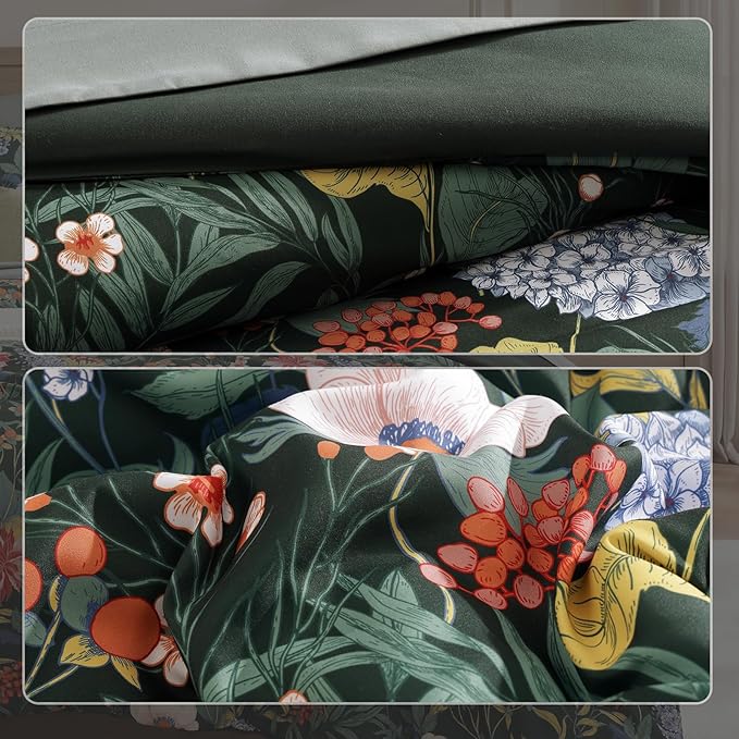 CASAAGUSTO King Size Comforter Set-7 Pieces Green Botanical Floral Bedding, Flowers Printed Design King Bed in a Bag with Botanical Flowers Comforter, Sheets, Pillowcases & Shams