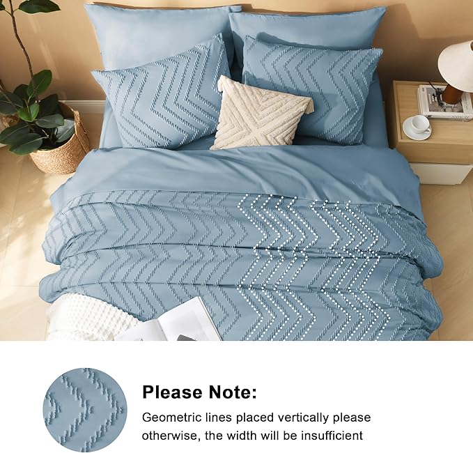 Litanika Oversized King Size Comforter Set with Sheets Grey Blue - 7 Pieces Bed in a Bag Oversized King Boho Tufted Complete Bedding Sets with Comforter, Sheets, Pillowcases & Shams
