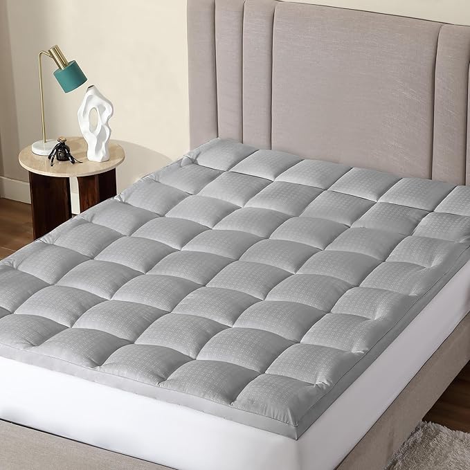 CirclesHome Hotel Collection Queen Size Hybrid Mattress Protector & Pad - Extra Padded, Thick, Plush, & Fitted Mattress Topper for Bed - Comfortable Pillow Top Mattress Cover