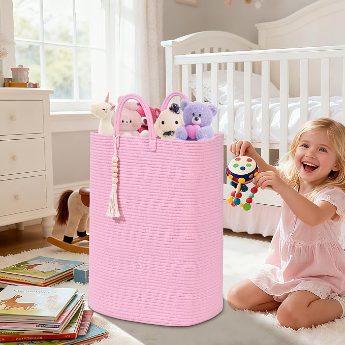 Woven Laundry Basket for Clothes, 65L Large Rectangle Laundry Hampers, Nursery Storage Basket for Toys, Tall Dirty Clothes Hamper for Bedroom Aesthetic, Bathroom, Laundry Room - Image 2