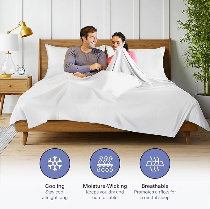 Kickoff Viscose Bamboo Sheets Short Queen Size 4-pc 100% Organic Bamboo Viscose Bed Cooling Sheets Short Queen Size Set Cool Bedding for hot Sleepers Sheet, Flat, Fitted, Pillowcases (White, SQ)