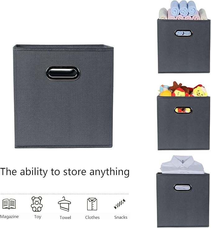 Fabric storage bins Cubes, Fabric Cube Organizer with Handle, Foldable Cube Bins for Cloth or Accessary Storage, 11x11x11, Set of 10, (Gray) - Image 3