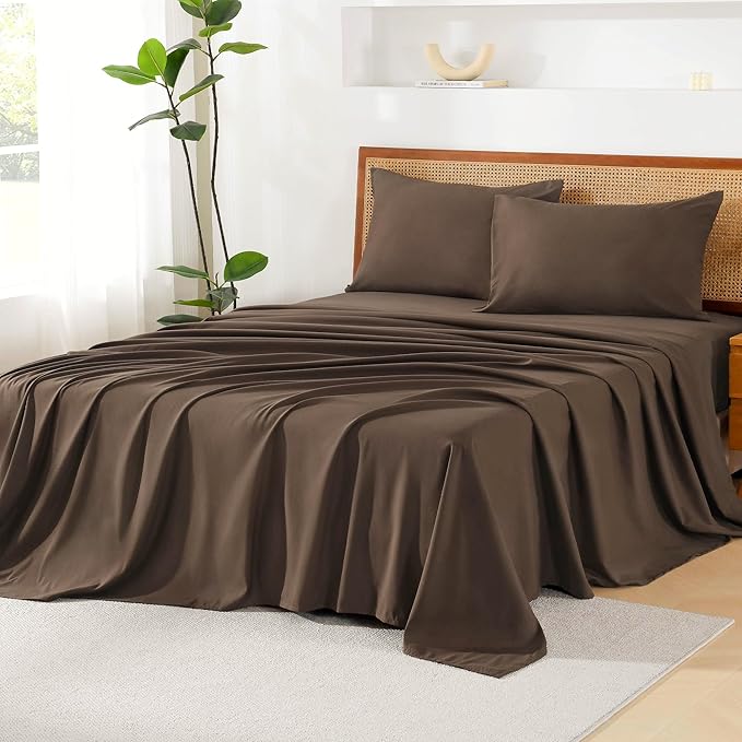 Litanika Full Size Comforter Set with Sheets Brown - 7 Pieces Bed in a Bag Full Chevron Tufted Complete Bedding Sets with Comforter, Sheets, Pillowcases & Shams