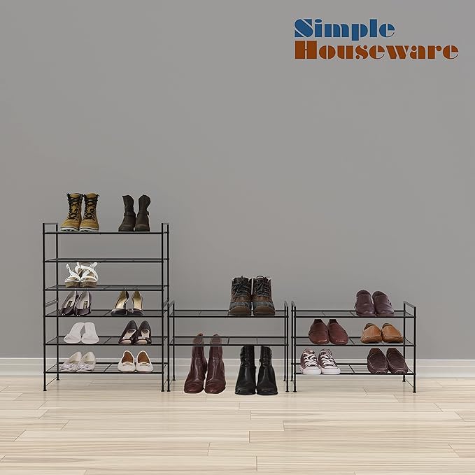 Simple Houseware 3-Tier Stackable Shoes Rack Storage Shelf, Black - Image 5