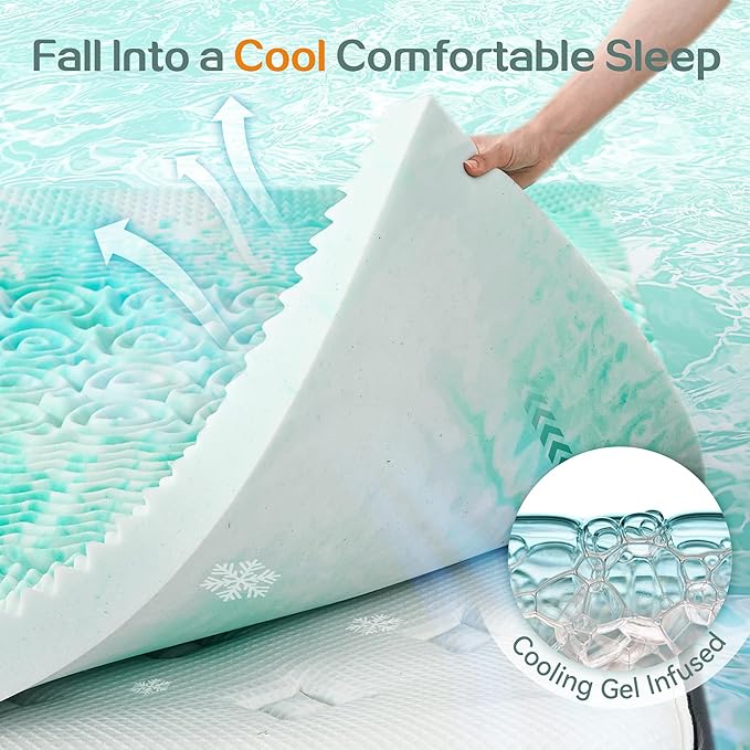 SINWEEK 2 Inch Mattress Topper 5-Zone Memory Foam Mattress Topper Pressure Relieve Soft Mattress Pad, CertiPUR-US Certified, King Size, Green