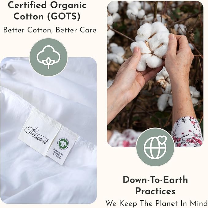 100% Cotton Organic Mattress Protector | Breathable & Noiseless Quilted Organic Mattress Pad with Premium 300GSM Durability | Machine Washable Bed Protector with Deep Pocket (White, Twin)