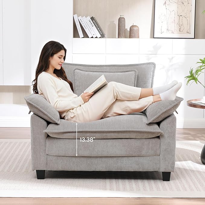 Oversized Accent Chair,Modern Chenille Cloud Sofa Chair with Deep Seat,Upholstered Armchair with Extra Thick,Comfy Accent Chair Reading Chair for Living Room Bedroom Apartment Lightgrey